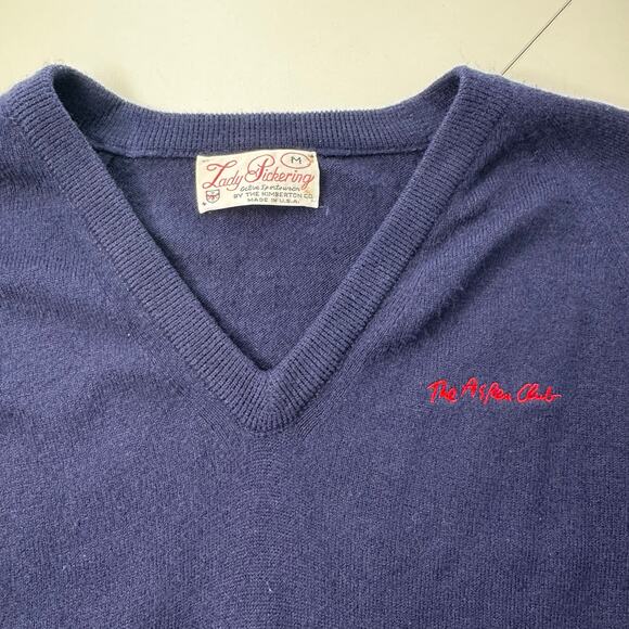 Vtg 60s Lady Pickering Golf Blue Sweater V Neck “Aspen Club” Retro Preppy M USA - Picture 1 of 8